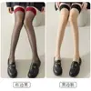 Meias pretas de seda com borda vermelha, acima do joelho, Meias finas de verão longas, acima do joelho, Meias meia-calça pretas sem antiderrapante, pura luxúria, sexy para mulheres
