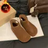 Botas Curtas Birkenstock Retro de Camurça com Biqueira Larga para Mulheres 2025 Outono e Inverno Novas Botas Curtas com Zíper Traseiro e Aumento Interno de Veludo Fino