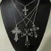 Collar con Colgante de Cruz Hueca Vintage Incrustada de Diamantes Transfronterizo Europeo y Americano, Zirconia Cúbica Multicapa en Forma de Y Estilo Gótico