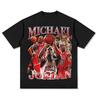 Camiseta Americana Retro High Street Estampada de Manga Corta Cuello Redondo Algodón Pesado Lavado Suelta Escote Pequeño Manga Larga Ins