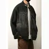 Jaqueta jeans masculina retro americana com lavagem desgastada, para primavera e outono, estilosa e sofisticada, jaqueta casual solta com zíper