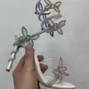 Fábrica Transfronteriza Primavera y Verano Nuevo Serpiente en Forma de Mariposa con Diamantes y Flores Tacón de Aguja Sandalias Romanas Botas Zapatos para Mujer de Banquete Europeos y Americanos