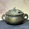 Quemador de Incienso Doble Oreja de Cobre Puro Retro Antiguo con Tallado de Loto Hueco, Quemador de Incienso, Suministros para Ceremonia del Té, Adorno de Moda