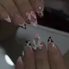 Comércio Exterior Unhas Gota d'Água Unhas Usáveis Rosa Francesa Estampa Leopardo Laço Peças de Manicure 24 Peças Comércio Exterior Unhas Postiças Atacado