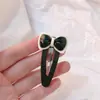 Grampo de Cabelo Preto com Laço Estilo Chanel Temperamento Menina Clipe Lateral para Franja Clipe de Bico de Pato Acessório de Cabeça