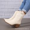 2023 outono e inverno Novo em estoque comércio exterior plus size bordado cano baixo botas femininas WISH Amazon botas de couro europeias e americanas