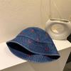 Sombrero de pescador de mezclilla de amor para mujer estilo japonés retro celebridad de internet que combina con todo circunferencia de cabeza grande sombrero de cubo que hace que la cara se vea pequeña