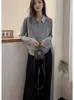 Cárdigan de Punto con Cuello Polo Francés para Mujer, Manga Larga, Solapa, Bloqueo de Color, Prenda Base 2025 Nueva Elegante Ropa Interior