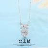 Nudo de Princesa Amor Collar Inteligente para Mujer Plata de Ley s999 Lujo Ligero Dulce Cadena de Clavícula con Lazo Colgante de Zirconia Rosa