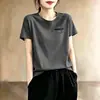 Camiseta de Manga Curta Nova de Verão para Mulheres no Comércio Exterior Transfronteiriço, Cor Roxo Taro da Moda, Ombro Normal, Estampa de Coração, Moda Estilosa e Juvenil