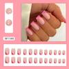 Manicure de unhas postiças rosa de comprimento médio com pó dourado francês, estilo ins europeu e americano, unhas de unha usáveis