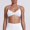 Sutiã Esportivo Cruzado de Cor Sólida Liso Lindo Costas Apertadas Alta Elasticidade Decote Halter para Corrida Fitness Yoga Feminino
