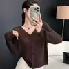 Cárdigan de punto con cuello en V y manga larga estilo coreano, nuevo suéter corto de punto de moda otoño 2026 para mujer