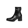 Botas Skinny de Couro Super Finas Femininas Botas Elásticas Outono Inverno Novo Bico Redondo Zíper Traseiro Estilo Coreano Salto Alto Bloco Botas Elásticas para Tornozelo Femininas