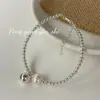 Pulseira de Prata Esterlina S925 com Pérola Natural Souchuang para Mulheres, Luxo Leve, Estilo Minimalista, Fashion, Versátil, Pulseira de Contas Redondas Lisas