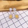 Nuevos Aretes de Lujo con Micro-incrustaciones de Diamantes Amarillos, Diamantes Cuadrados Princesa, Celebrante de Internet en Vivo, Explosiones Largas de Color, Aretes Tesoro y Accesorios para las Orejas