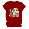 Camiseta redonda de manga corta para mujer, de moda y única, con diseño de calavera, cabeza de toro, floral, suculentas, estilo europeo y americano, del sitio independiente Amazon Wish