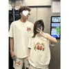 Camiseta de Algodón Peinado Ajustada para Pareja con Estampado de Dibujos Animados, Holgada y Versátil, Top de Moda para Hombres y Mujeres