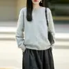Suéter casual de alta costura pronto para usar, 100% lã escovada, novo para outono e inverno, feminino, de corte solto, com gola redonda