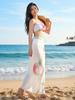 Conjunto de Vestir Estilo Vacaciones de Verano Dopamina en la Costa, Hermoso Conjunto de Baño, Conjunto de Tres Piezas Bikini Tubo con Flor Tridimensional
