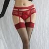 Calcetines de una pieza rojos sexys con borde de tirantes, medias rojas ultrafinas, calcetines de una pieza de color contrastante con borde rojo y seda negra para mujer, deseo puro largo