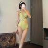 Traje de Banho Feminino 2025 Estilo Coreano Cor Sólida com Fenda Biquíni Sexy Vazado Fora da Cintura Bikini para Fonte Termal Praia Fada