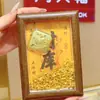 Ornamento Moldura de Foto Tesouro da Riqueza em Ouro Puro 999, Decoração Dourada Atratora de Fortuna para Sala de Estar, Suporte de Exibição para Posição da Riqueza, Presente de Ano Novo