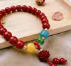 Pulseira de Cinábrio de Círculo Único para Revenda para Mulheres, Pingente de Segurança de Cinábrio, Pulseira de Fio Vermelho para o Ano de Nascimento, Cordão de Contas de Cabaça de Lótus de Templo