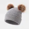 Gorros de Punto para Niños de Otoño e Invierno, Gorros Cálidos con Pompón para Niños y Niñas, Gorros Gruesos de Punto de Color Sólido para Bebés, Gorros de Punto para Bebés
