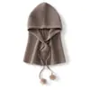 Gorro de Punto de Cachemira de Color Sólido Estilo Coreano Otoño/Invierno Suéter Unisex Sombrero de Lana con Cordón Cálido Protección contra el Frío