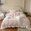 Juego de Cama Grueso Estilo Retro Francés de Terciopelo de Leche Tallado de Cuatro Piezas Cubreduvet Cálido de Invierno con Volantes y Encaje Corazón de Niña