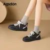 Zapatillas de Plataforma August Lion para Mujer 2026 Nueva Colección Otoño Cuero Negro Retro Suela Suave Zapatos Deportivos Casuales