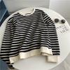 Sudadera de Algodón Toalla de Alta Calidad Cuello Redondo Manga Larga Rayada para Mujer Principios de Otoño Estilo Occidental Hermoso Color de Contraste Suelta Combinable
