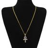 Colgante de llave egipcia Ankh con incrustaciones de diamantes, collar de hip-hop europeo y americano para hombres y mujeres.