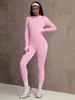 Traje deportivo de una pieza para yoga de estilo europeo y americano para otoño e invierno para mujer con cremallera, cuello alto, mangas largas, agujeros para pulgar, que levanta los glúteos y aplana el abdomen