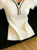 Elegante top de punto de seda helada con cuello en V y manga corta para mujer, primavera/verano 2026, camiseta versátil ligera, corte holgado, talla grande, top de alta gama