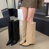 Botas Calças Estilo Francês para Mulheres 2024 Novo Moda Retrô Sem Joelho Botas Cowboy Ocidental Bico Fino Botas da Moda