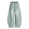 Jeans Lavado Retro Americano Scimitar para Mulheres, Novo Design Primavera e Verão, Calças Banana Largas Soltas, Calças Compridas