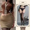 Ropa Interior Sexy con Tema Naranja Atuendo de Secretaria Puro Deseo Vestido Bodycon Provocativo Uniforme Ropa de Dormir Seductora para Mujer A962