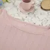 Conjunto de Duas Peças de Tricô Elástico Europeu e Americano Primavera e Verão Cropped Manga Longa Calça Longa Roupa de Dormir Feminina Transfronteiriça Respirável Simples Confortável