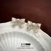 Pendientes de Plata con Lazo de Diamantes Completos Moda Coreana Pendientes de Lujo Ligero de Gama Alta Pendientes Simples y Elegantes Pendientes Elegantes