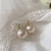 Pendientes de Perla de Algodón, Pendientes Delicados Estilo Hong Kong, Pendientes Grandes de Perla de Algodón Estilo Francés Retro, Pendientes de Moda Estilo Nicho