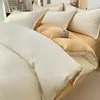 Juego de ropa de cama de cuatro piezas de gasa abullonada de color sólido y dos tonos, algodón puro, sábana de grado madre e hijo, funda de edredón, sábana bajera, juego de tres piezas para dormitorio de estudiante