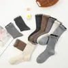 Calcetines de Volantes para Mujer Otoño e Invierno, Calcetines de Algodón para Mujer Melad Trendy de Caña Media-Alta, Calcetines Versátiles de Doble Aguja Color Sólido para Mujer