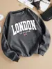 Moletom Feminino com Estampa da Bandeira de Londres Inglaterra Pulôver Macio Versátil Y2K Roupas Largas Outono