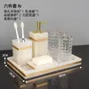 Juego de cinco piezas para baño, juego de lavabo de mármol jade blanco, bandeja de baño, juego de cepillo de dientes y vaso para lavar y enjuagar