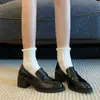 Mocasines Negros de Cuero Suave con Suela Blanda y Tacón Grueso, Punta Cuadrada, Estilo Retro Francés para Mujer, Calzado Pequeño de Cuero Versátil a la Moda, para Poner y Quitar