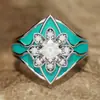 Novo Anel Temu para Mulheres do Fabricante Cao Shi, Anel de Zircônia Microincrustada Pintura a Óleo, Anel Estilo Floresta de Girassóis