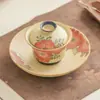 Soporte para ollas azul y blanco Flintstone rojo Accesorios para juego de té Kung Fu Bandeja de té de cerámica Camelia pintada a mano Exquisita bandeja para té de frutas