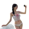 Biquíni Listrado Fresco Estilo Ins Coreano 2026 Top Tomara-que-caia Sexy Roupa de Banho para Férias e Fontes Termais para Mulheres